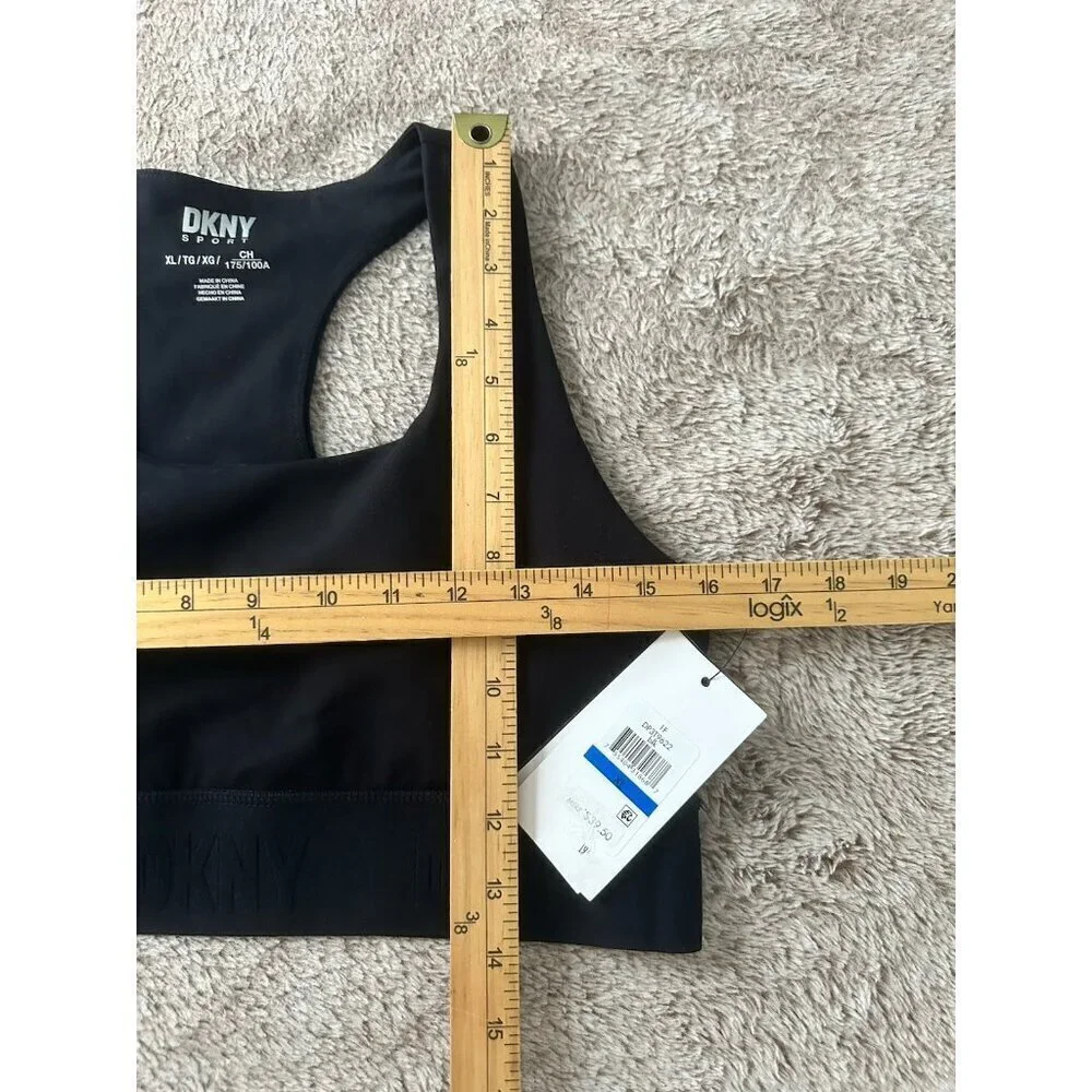 DKNY Sport Balance Compression Logo Racerback Sports Bra Women's Black New